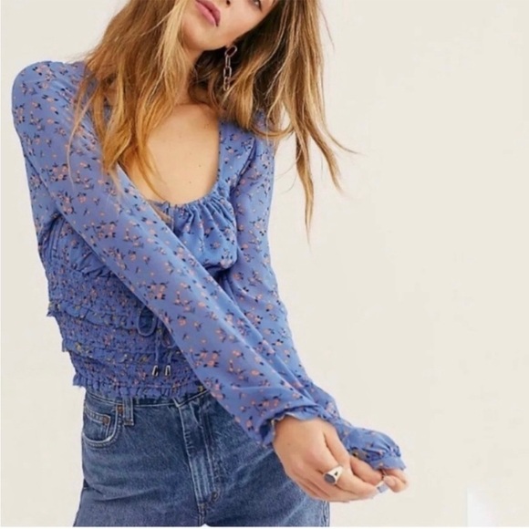 Free People Tops - Free People Floral Lolita Smocked Top Shirred Neck Size XS